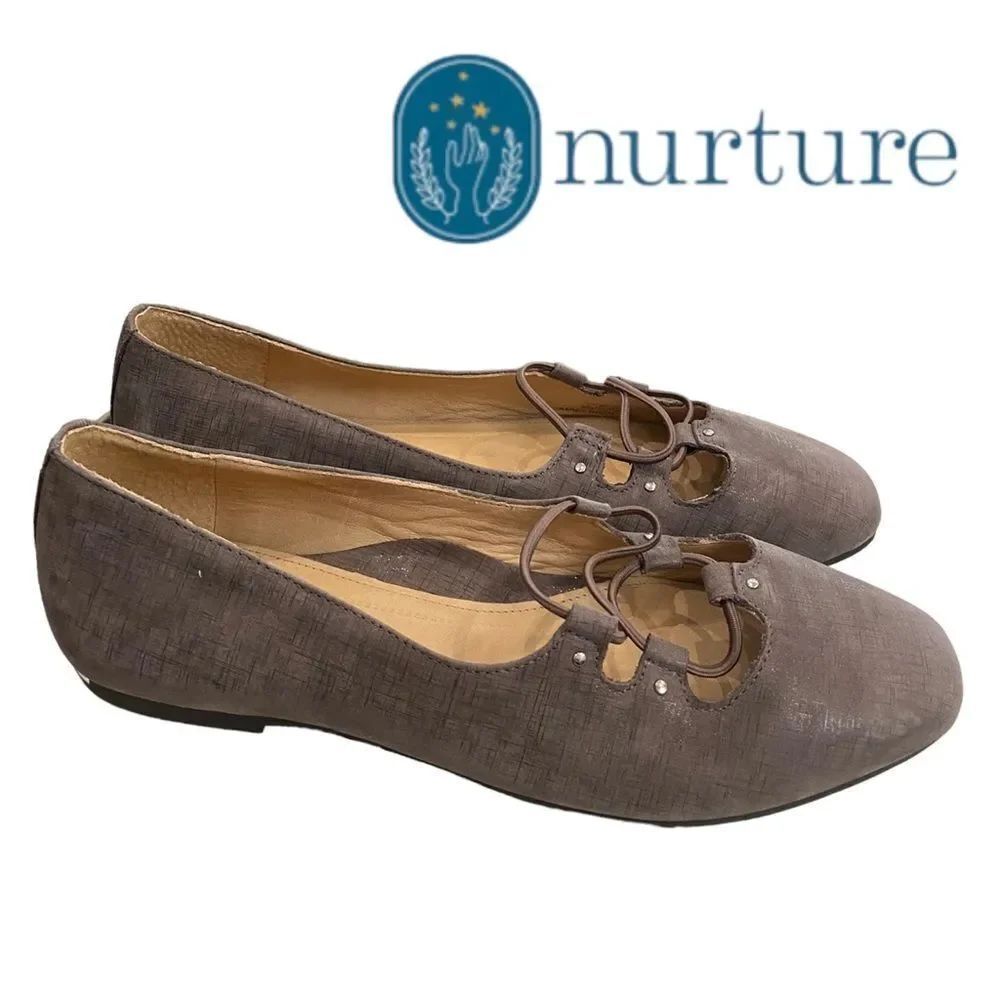 NURTURE Women's Dark Taupe Slip-on Leather Flats 7